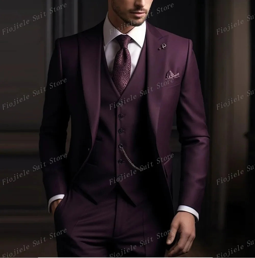 New Beige Business Suit Men Tuxedos Groom Groomsman Prom Wedding Party Formal 3 Piece Set Jacket Vest Pants - Ellianto fashion Men's