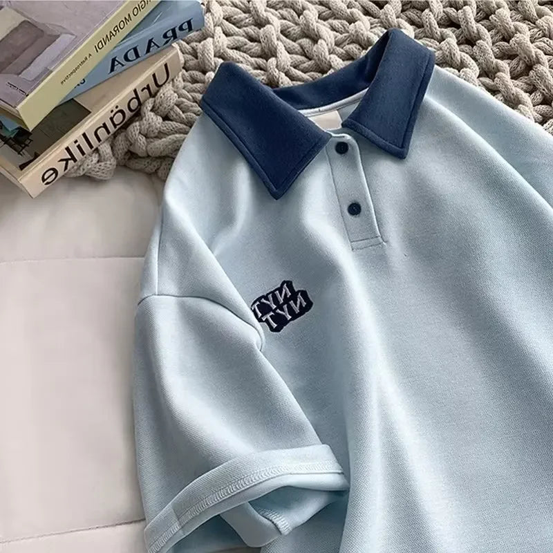 Trendy Insider Men's Polo Shirt Short Sleeve Casual Loose Fit Couple's Wardrobe Piece Sensible Niche Top Summer Fashion - Ellianto fashion Men's