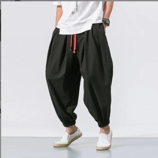 Chinese-Japanese Style Wide-Leg Pants – Loose-Fit Comfort and Trendy Nine-Point Design for the Modern Gentleman