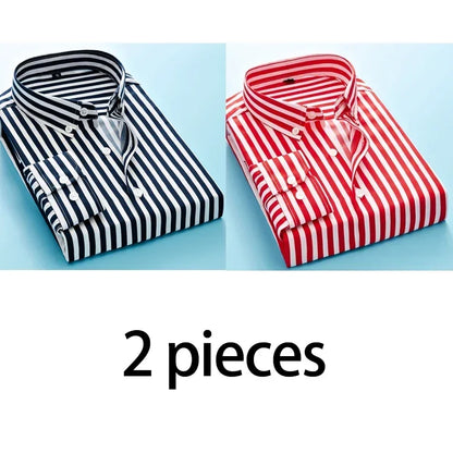 Men's Long Sleeve Blue White Striped Shirt Dress Fashion Standard-fit Button Down Shirts Blouse Men Hip-hop Streetwear Camisas - Ellianto fashion Men's