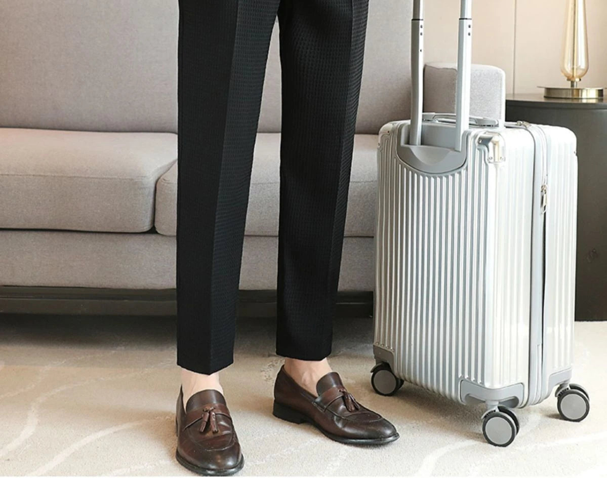 Trousers For Men Social Tailoring Slim Fit Khaki Business Waffle Tressed Work Wear Man Suits Pants Luxury Luxury Spring Clothes - Ellianto fashion Men's