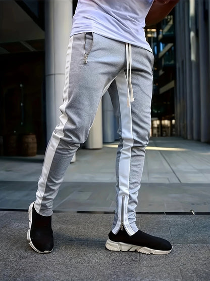 Men Sweatshirts Jogging Pants Men Casual Pants Men Stylish Color Block Zip Pockets Drawstring Sports Skinny Pants Trousers Pants - Ellianto fashion Men's