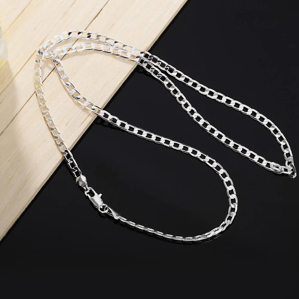 Men's 925 Sterling Silver Necklace 2/4/6/8/10/12MM 40-75cm Face Chain Necklace Lobster Clasp Men And Women Engagement Jewelry - Ellianto fashion Men's