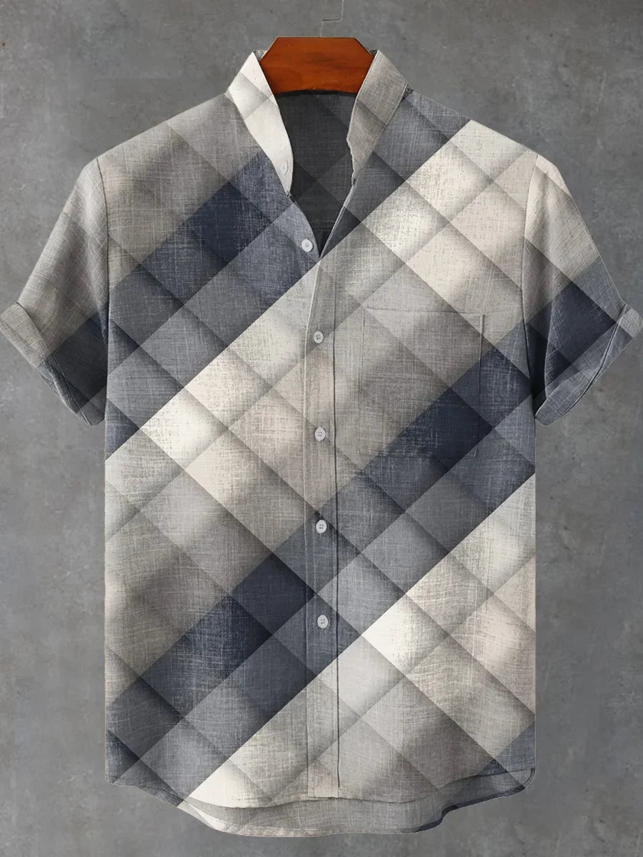 2025 Black Pigment Brush Marking Vintage Printed Casual 100% Line Shirt, Men and Women's Same Short Sleeve Shirt - Ellianto fashion Men's