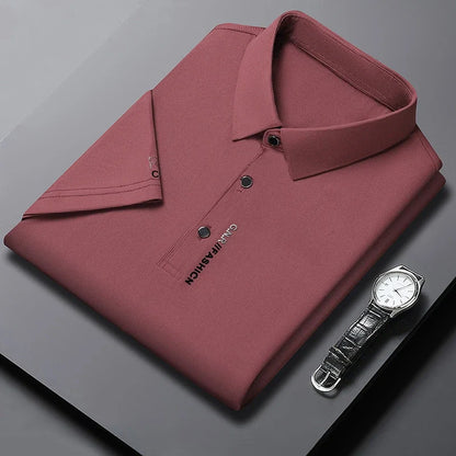 Men's Short Sleeve Solid Color Polo Shirt Breathable Comfortable Elastic Top New Arrivals Casual Business Style - Ellianto fashion Men's