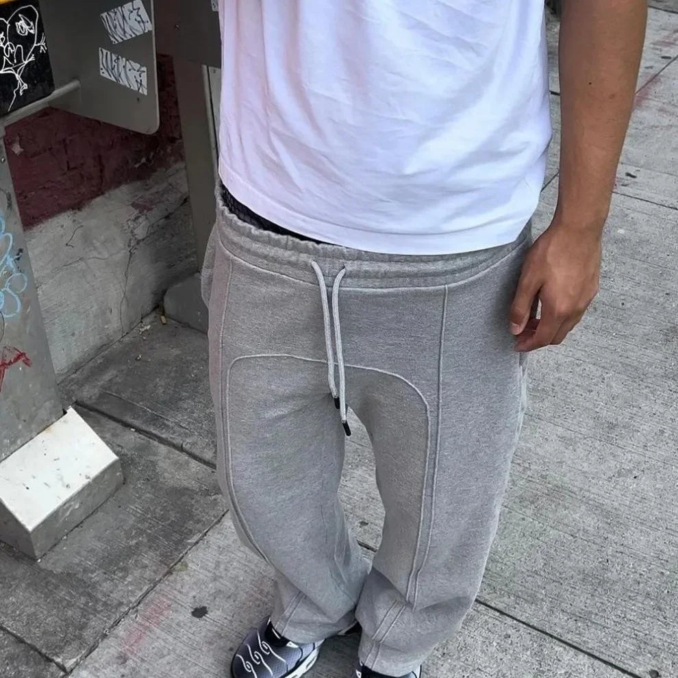 Casual Elastic Drawstring Zipper Pants High Street Hip Hop Streetwear Loose Fit Men's Trousers for Casual Scenarios