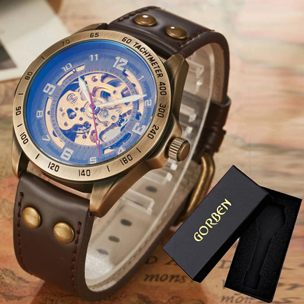 Wrist Watch For Men Waterproof Automatic Mechanical Watch Men's watch Retro montre homme with Genuine Leather relogio masculino - Ellianto fashion Men's