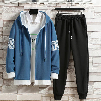 Casual Men's Sport Suit Loose Fit Hooded Cardigan Sweatshirt Pants Set Spring Autumn Season Stylish Outfit - Ellianto fashion Men's