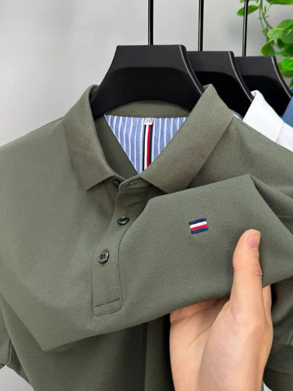High end summer ice silk breathable short sleeve POLO shirt men's fashion brand classic embroidery business casual Paul T-shirt - Ellianto fashion Men's