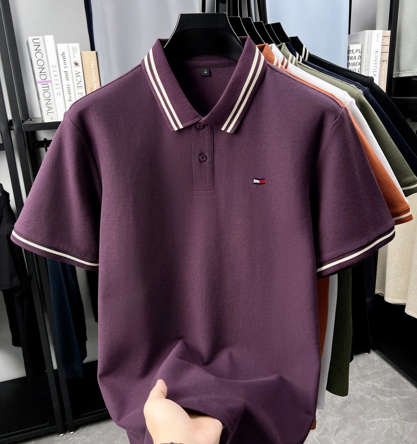 100% pure cotton summer men original embroidered short sleeved fashionable striped lapel shirt polo shirt breathable T-shirt top - Ellianto fashion Men's