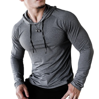 Mens Fitness Tracksuit Running Sport Hoodie Gym Joggers Hooded Outdoor Workout Shirts Tops Clothing Muscle Training Sweatshirt - Ellianto fashion Men's