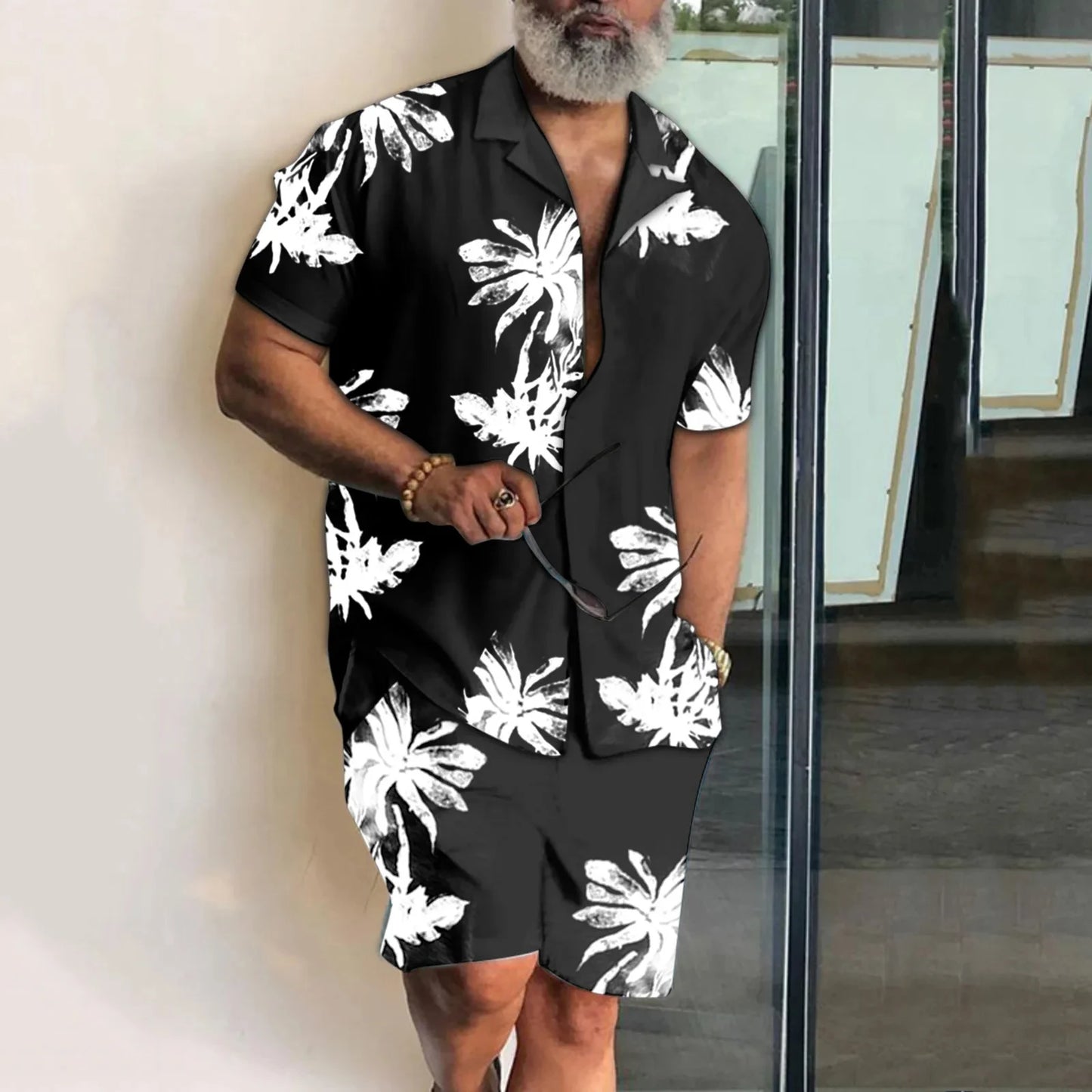 Set Plate-size streetwear, Hawaiian men's Vacation suits, Printed 3D Casual short-sleeved shirts, Beach Shorts - Ellianto fashion Men's