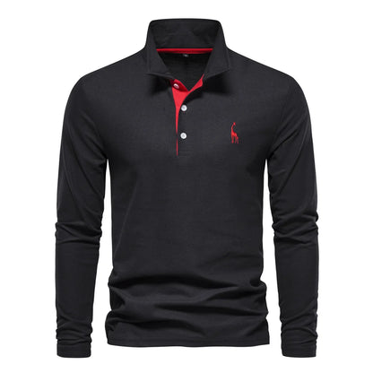 AIOPESON Deer Embroidery Men's Polo Shirts Solid Color Long Sleeve Polo Shirts for Men New Spring Social Business Polos Male - Ellianto fashion Men's
