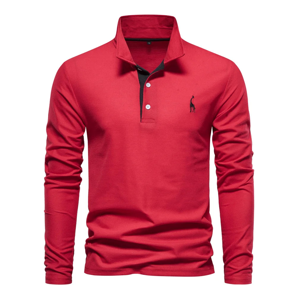 AIOPESON Deer Embroidery Men's Polo Shirts Solid Color Long Sleeve Polo Shirts for Men New Spring Social Business Polos Male - Ellianto fashion Men's