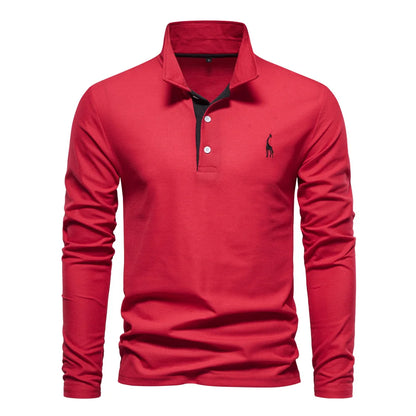 AIOPESON Deer Embroidery Men's Polo Shirts Solid Color Long Sleeve Polo Shirts for Men New Spring Social Business Polos Male - Ellianto fashion Men's