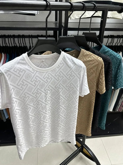 Fashion new brand ice silk breathable short sleeved men's round neck top cool and comfortable T-shirt men's clothing 2025 summer - Ellianto fashion Men's