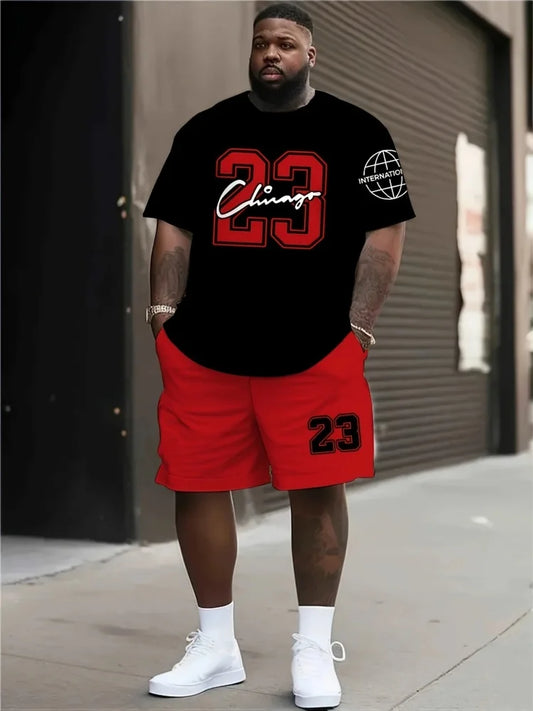 Set 2025 trend Printed Short Sets Tracksuit Plus Size Short-Sleeve Summer Tees $ Shorts Suit Holiday Sports Basketball Number Set - Ellianto fashion Men's