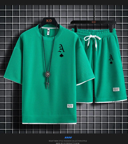 Set A stylish and casual men's sportswear set of short-sleeved T-shirt and summer sportswear shorts, a two-piece set for daily casua - Ellianto fashion Men's