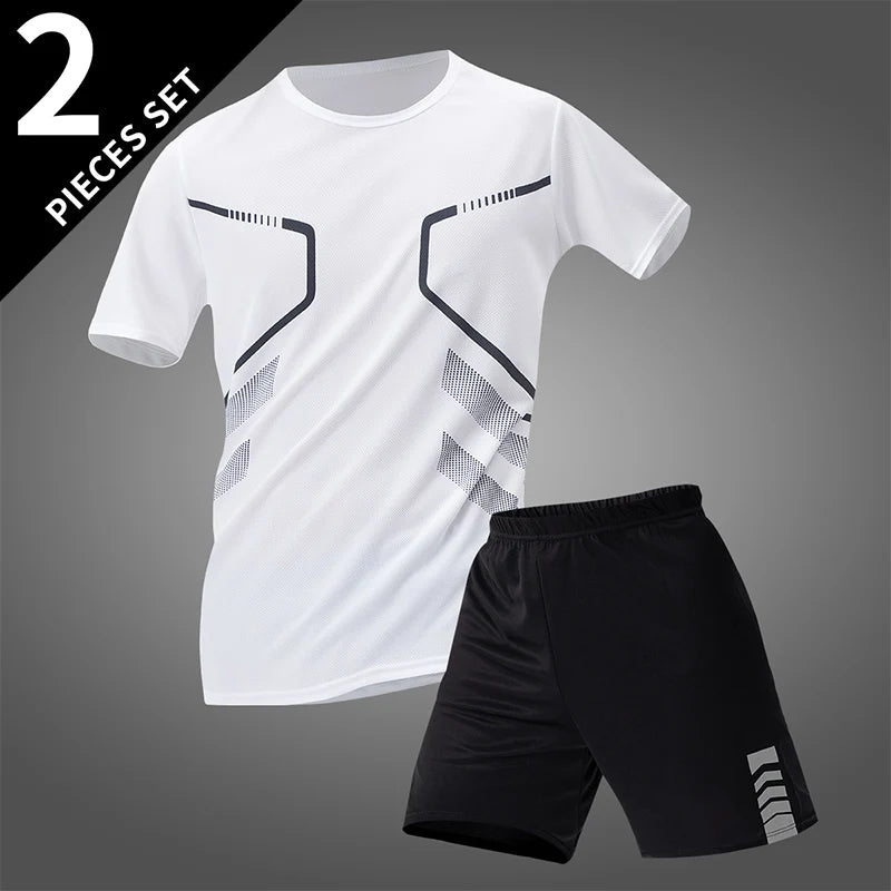 Men’s 2-Piece Sports Quick-Dry Set – Lightweight Round-Neck Shirt & Joker Stretch Shorts for Comfortable Running, Fitness, and Badminton Performance