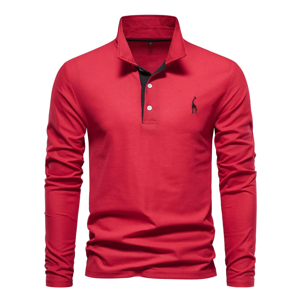 AIOPESON Deer Embroidery Men's Polo Shirts Solid Color Long Sleeve Polo Shirts for Men New Spring Social Business Polos Male - Ellianto fashion Men's
