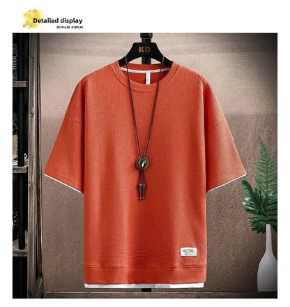 Casual Men's Sportswear Set Summer Short Sleeve Drawstring Shorts Loose Five-Quarter Pants Thin Male Outfit Two-Piece Suit - Ellianto fashion Men's