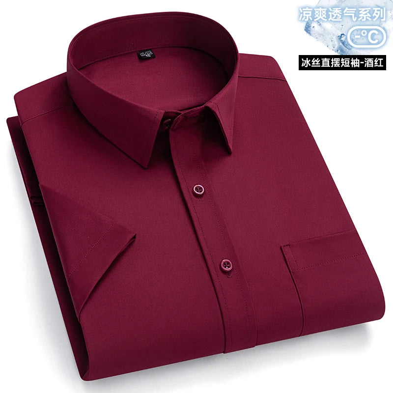 New Anti-Wrinkle Men Shirts Short Sleeves Dress Shirts For Men Slim Fit Camisa Social Business Blouse Pocket White Shirt S-7XL - Ellianto fashion Men's