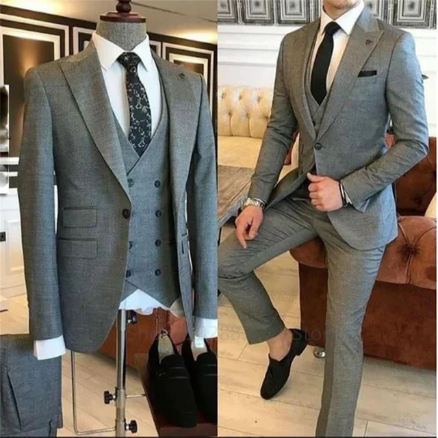 3 Pieces Groom Wear Green Men Suits 2025 Slim Fit Peak Lapel One Button Wedding Tuxedo Terno Masculino (Jacket+Pants+Vest+Tie） - Ellianto fashion Men's