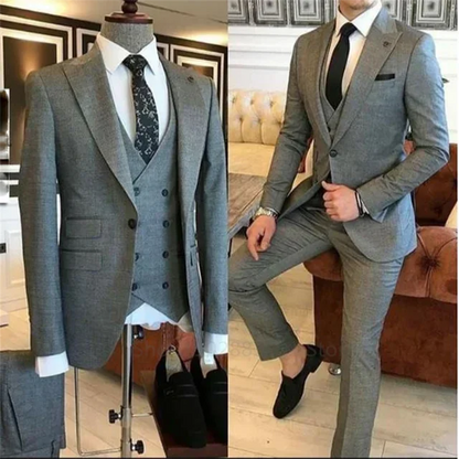 3 Pieces Groom Wear Green Men Suits 2025 Slim Fit Peak Lapel One Button Wedding Tuxedo Terno Masculino (Jacket+Pants+Vest+Tie） - Ellianto fashion Men's
