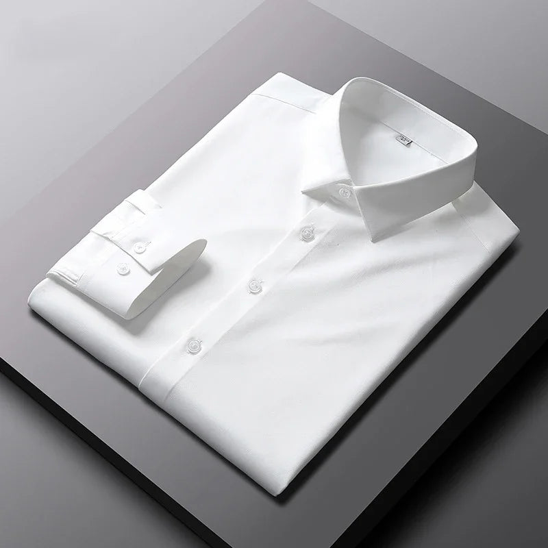 Men's Casual and Fashionable Long Sleeved Solid Color Shirt Non Ironing and Wrinkle Resistant Business Top - Ellianto fashion Men's