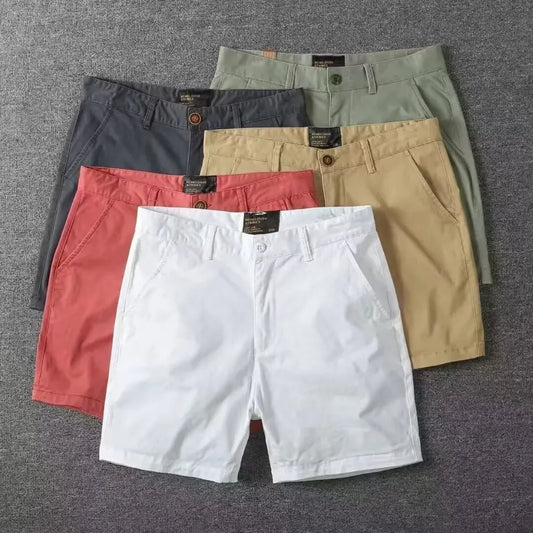 Men’s Summer Cotton Workwear Shorts – Lightweight Slim Straight-Leg Beach Pants with Elastic Waist for Effortless Casual Comfort (Big Sizes Available)