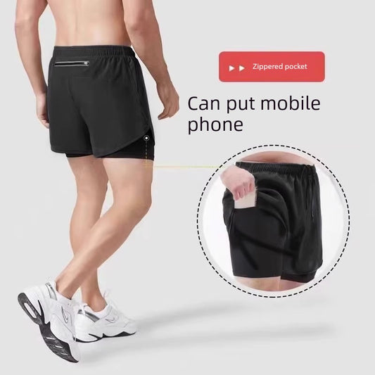 Leak-Picking Professional Running Exercise Shorts Men's Handphone-Friendly Three Points Pant Belt Lining Back Waist Zipper Pocket Fashion - Ellianto fashion Men's