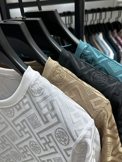 Fashion new brand ice silk breathable short sleeved men's round neck top cool and comfortable T-shirt men's clothing 2025 summer - Ellianto fashion Men's