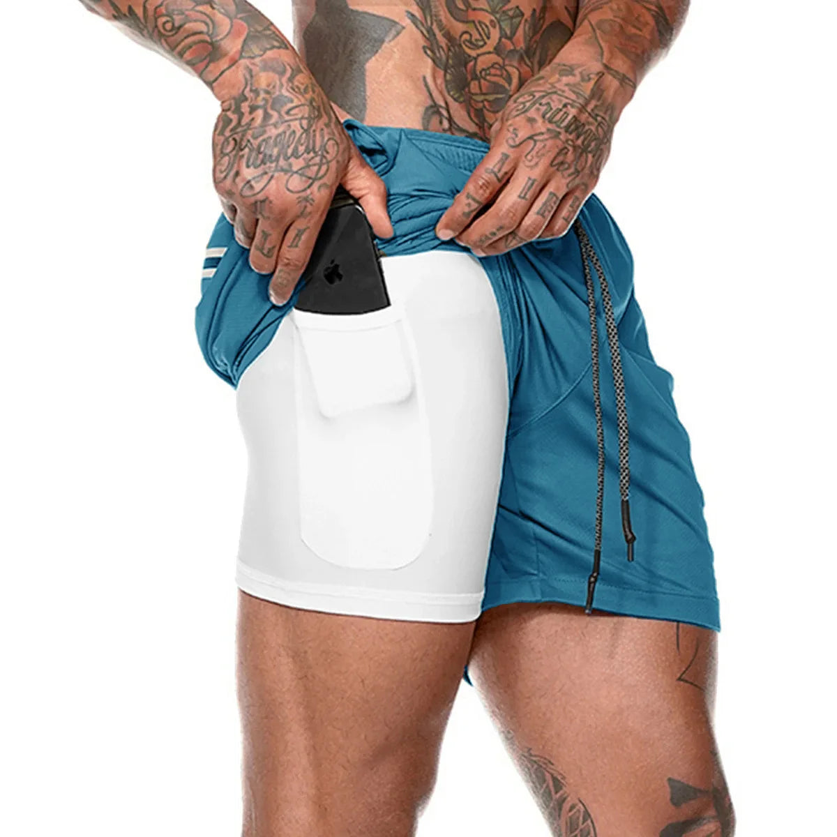 Men Sport Shorts Sportswear Double-deck Running Shorts 2 In 1 Beach Bottoms Summer Gym Fitness Training Jogging Short Pants Men - Ellianto fashion Men's