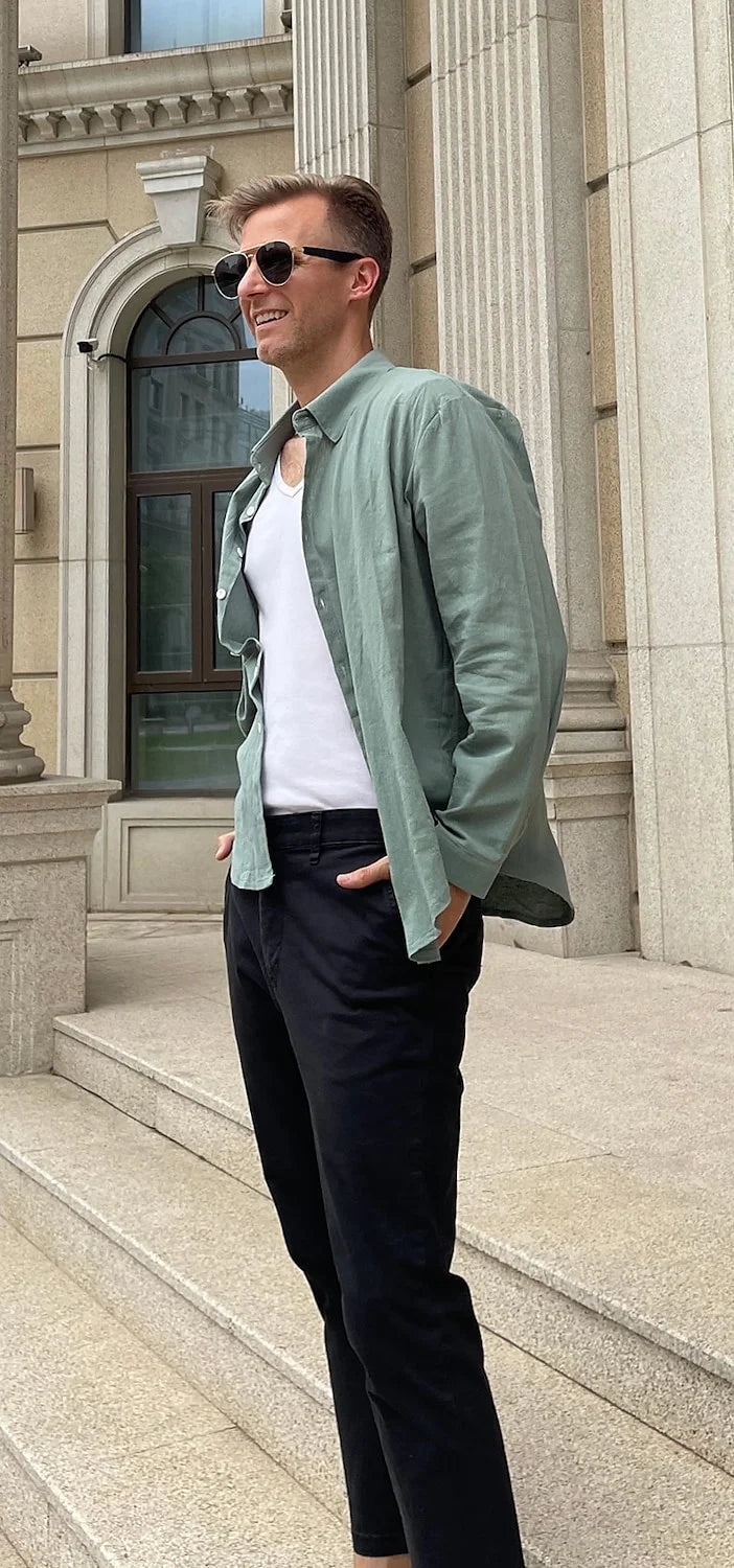 Men's Linen Shirt Summer Shirt Beachwear Button Casual Shirt Black White Pink Long Sleeve Solid Color Lapel Spring Summer 6XL - Ellianto fashion Men's