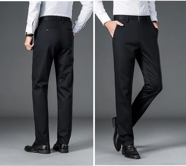 Men's lightweight business casual pants with micro elasticitymen's quick drying pantsnew straight leg office black deep bluepant - Ellianto fashion Men's