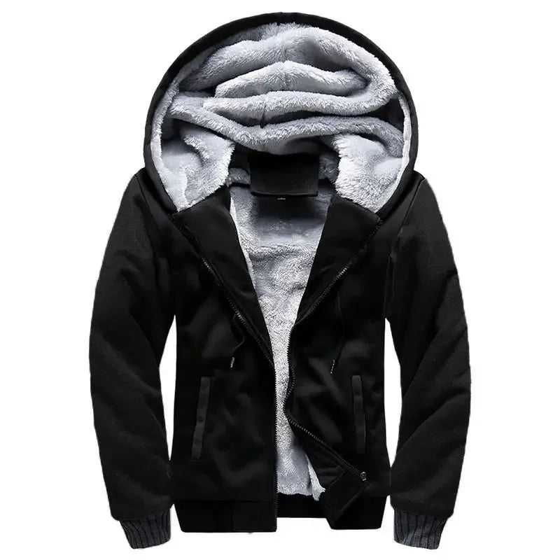 Men’s Hooded Fleece-Lined Baseball Jacket – Warm, Thickened Sweatshirt with Sporty Korean Style for Autumn-Winter Comfort