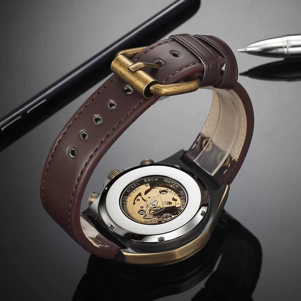 Wrist Watch For Men Waterproof Automatic Mechanical Watch Men's watch Retro montre homme with Genuine Leather relogio masculino - Ellianto fashion Men's