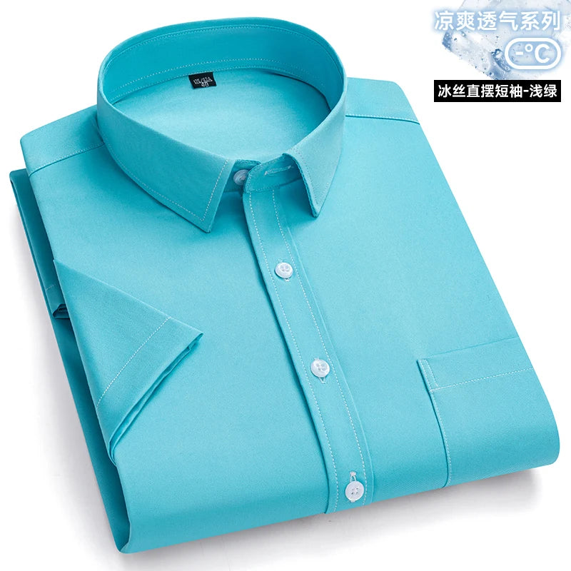 New Anti-Wrinkle Men Shirts Short Sleeves Dress Shirts For Men Slim Fit Camisa Social Business Blouse Pocket White Shirt S-7XL - Ellianto fashion Men's