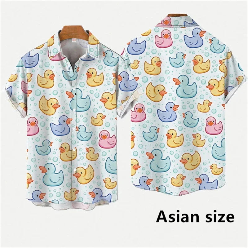 Hawaiian 3D Cartoon Duck Short-Sleeve Shirt – Fun, Lightweight Comfort and Effortless Summer Streetwear Style for the Modern Gentleman