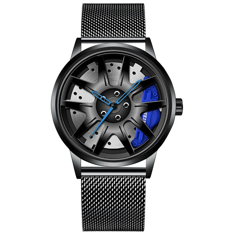 2025 Men Top Big Leather Watches Men Car Wheel Hub Stainless Steel Quartz Watch For Male Military Sports Watch Relogio Masculino - Ellianto fashion Men's