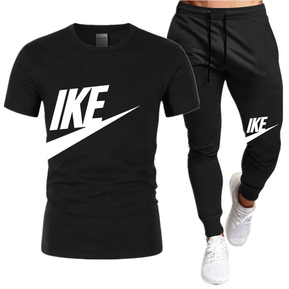 Set The new summer fashion sportswear for 2025: men's short-sleeved high-quality cotton T-shirt + sports shorts 2-piece set, men's c - Ellianto fashion Men's