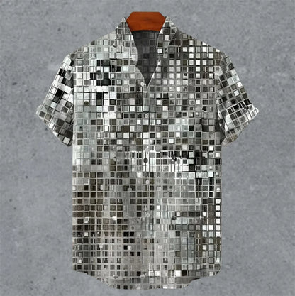 Art retro vintage men's shirt with mottled marks, standing collar printed short sleeved shirt, casual and comfortable top S-5XL - Ellianto fashion Men's