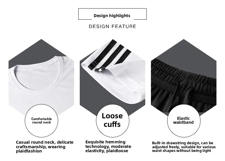 Summer Casual Sports Men's Short Sleeve T-Shirt plus Size Three-Piece Set New Style Long Pants Comfortable Breathable Clothing - Ellianto fashion Men's