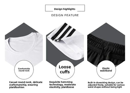 Summer Casual Sports Men's Short Sleeve T-Shirt plus Size Three-Piece Set New Style Long Pants Comfortable Breathable Clothing - Ellianto fashion Men's