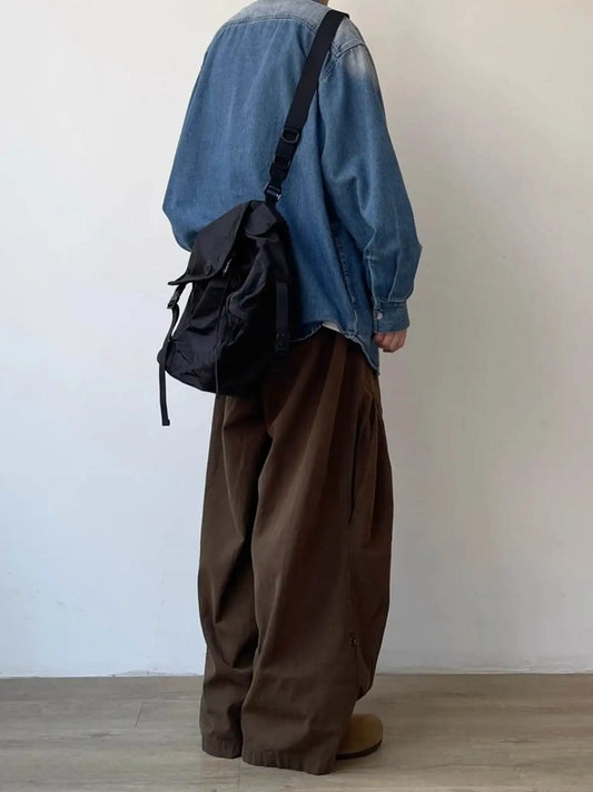 Retro Harajuku Wide-Leg Casual Pants – Lightweight Loose-Fit Straight Trousers for Effortless Spring-Autumn Style