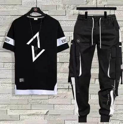Men's Summer Thin Short Sleeve Casual Trousers Sport Suit Loose Fit Half Sleeve Tee Shirt One Set Chinese Mainland Origin - Ellianto fashion Men's