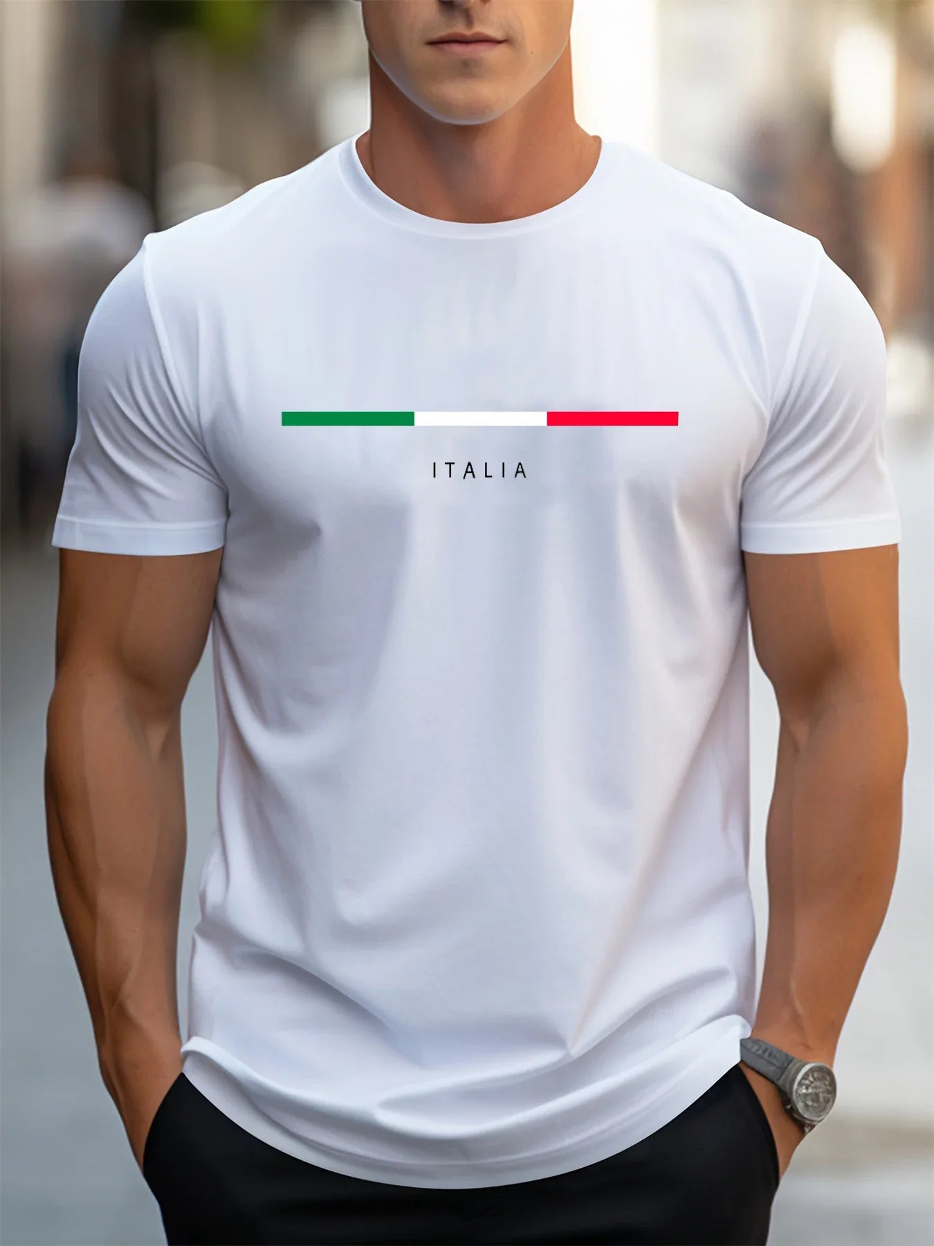Men's summer 100 cotton fashionable casual loose plus size ITALIA pattern printed sports round neck short sleeved T-shirt top - Ellianto fashion Men's