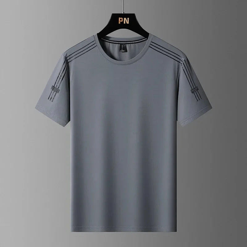 Summer Printed Ice Silk Men's T-shirt Sport Casual Running Fitness Breathable Short Sleeve Large Size Quick Dry Top - Ellianto fashion Men's