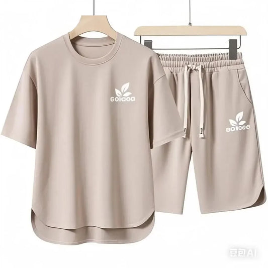 Set 2025 High-quality European and American men's casual sportswear: a comfortable and breathable two-piece set consisting of a fitn - Ellianto fashion Men's