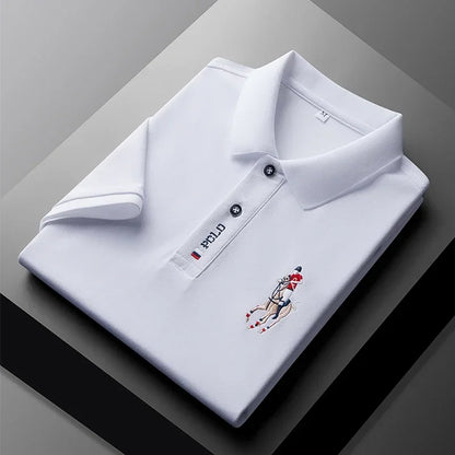 Set 2025 European and American men's embroidered casual and fashionable business short-sleeved POLO shirt, summer comfortable and br - Ellianto fashion Men's